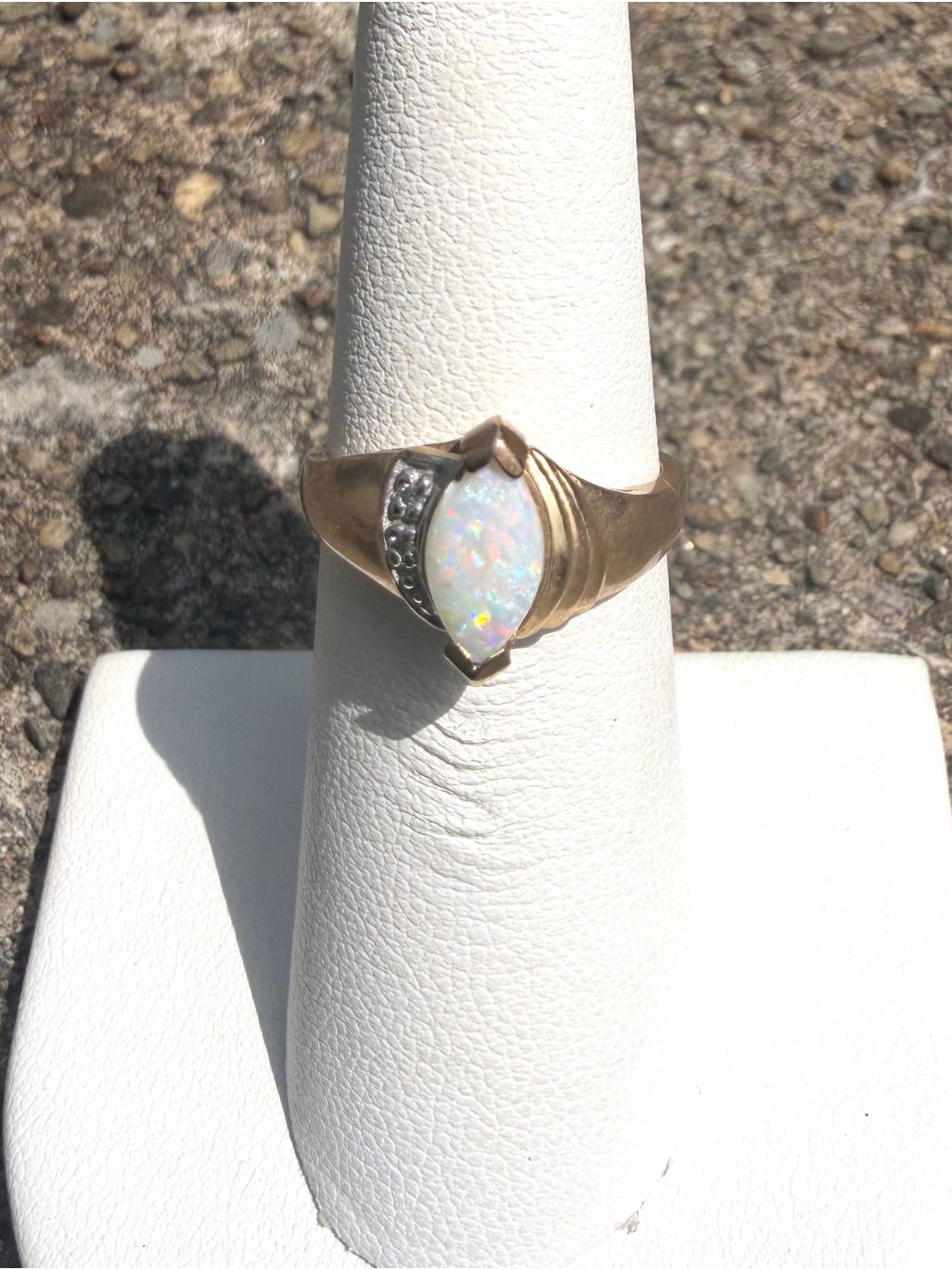 10k Yellow Gold Opal And Diamond Ring